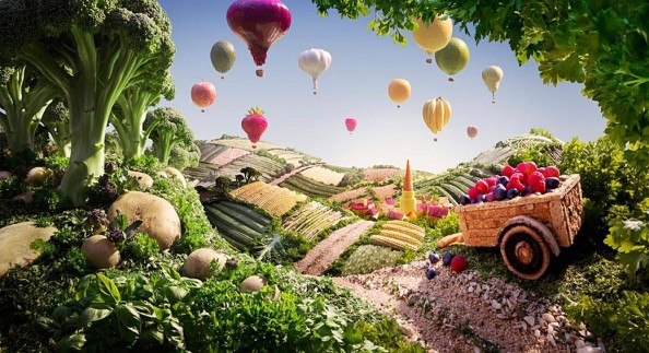 Food Landscapes Cart and Balloons by Carl Warner