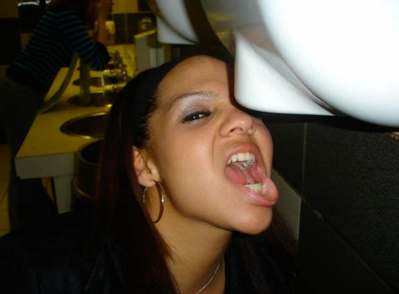 Power Drymouthing High Powered Hand Dryer Blowing in Her Mouth