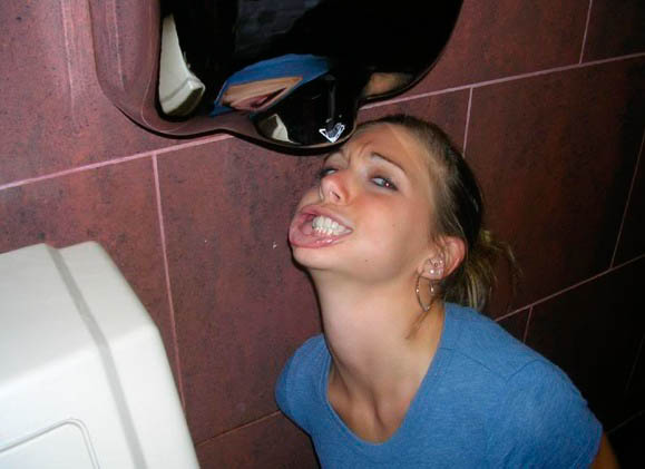 Power Drymouthing High Powered Hand Dryer Blowing in Her Mouth