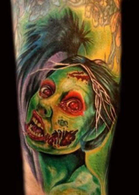 Zombies Monsters Tattoos Halloween Green Face