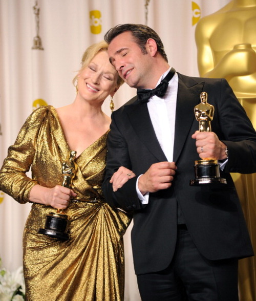 Meryl Streep and Jean Dujardin at The 2012 Academy Awards 