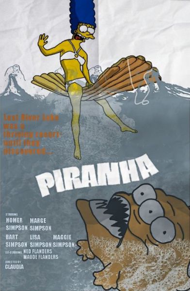 Simpsons Characters in Movie Posters Piranha