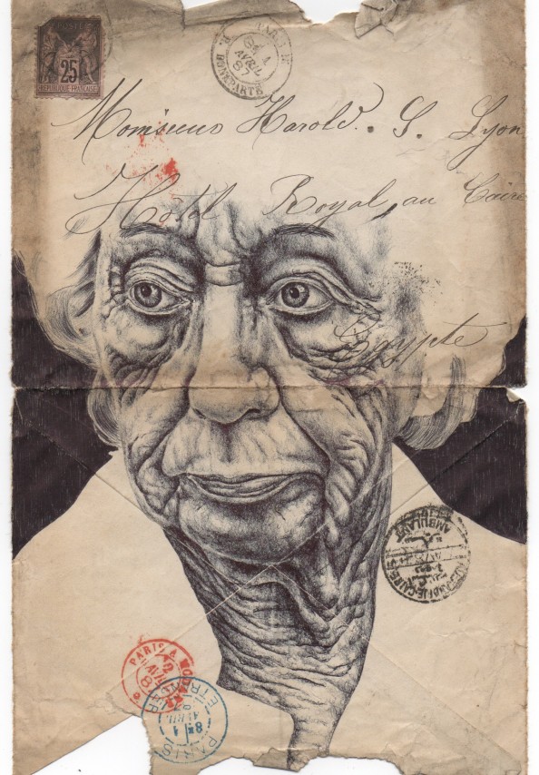 Mark Powell Biro Pen Drawings on Antique Envelopes 1