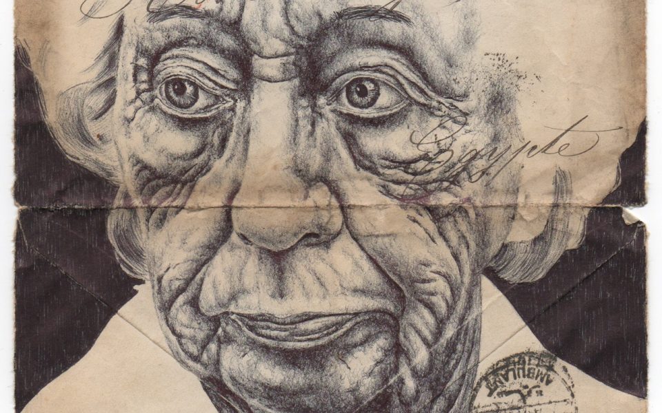 Mark Powell Biro Pen Drawings on Antique Envelopes 1