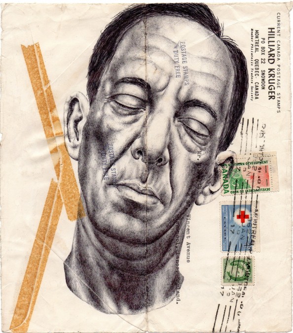 Mark Powell Biro Pen Drawings on Antique Envelopes 3