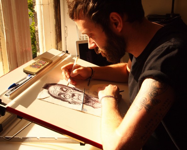 Mark Powell Biro Pen Drawings on Antique Envelopes