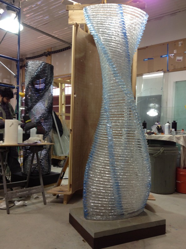 Henry Richardson Sculpture Blue Orb Twisting Column